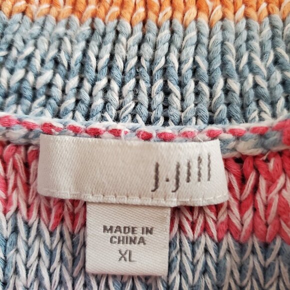 J. Jill SZ XL Women's Cotton/Linen Blend Colorful Striped Knit Sweater - Picture 4 of 11